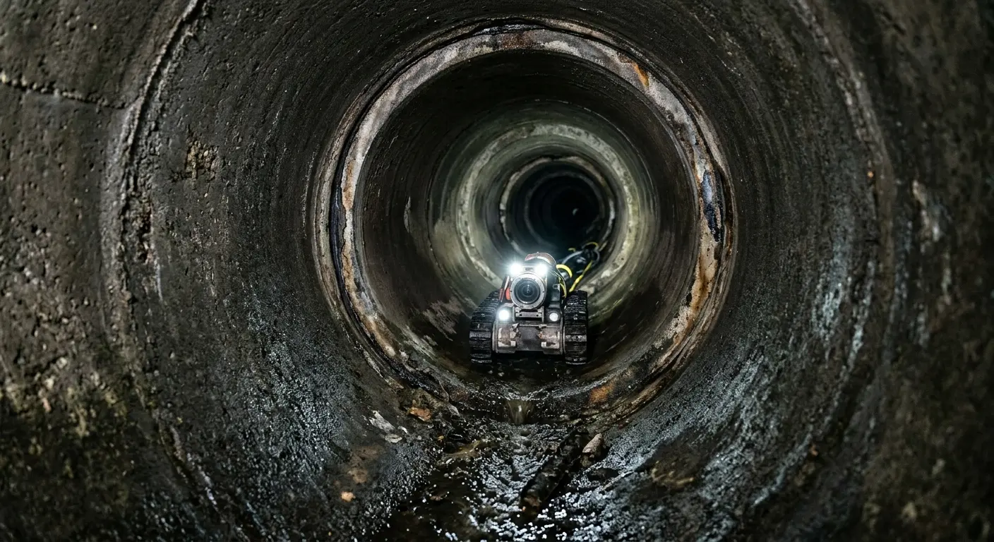 Robotic sewer camera inspecting pipe interior for Sewer Line Cleaning in Lawrence